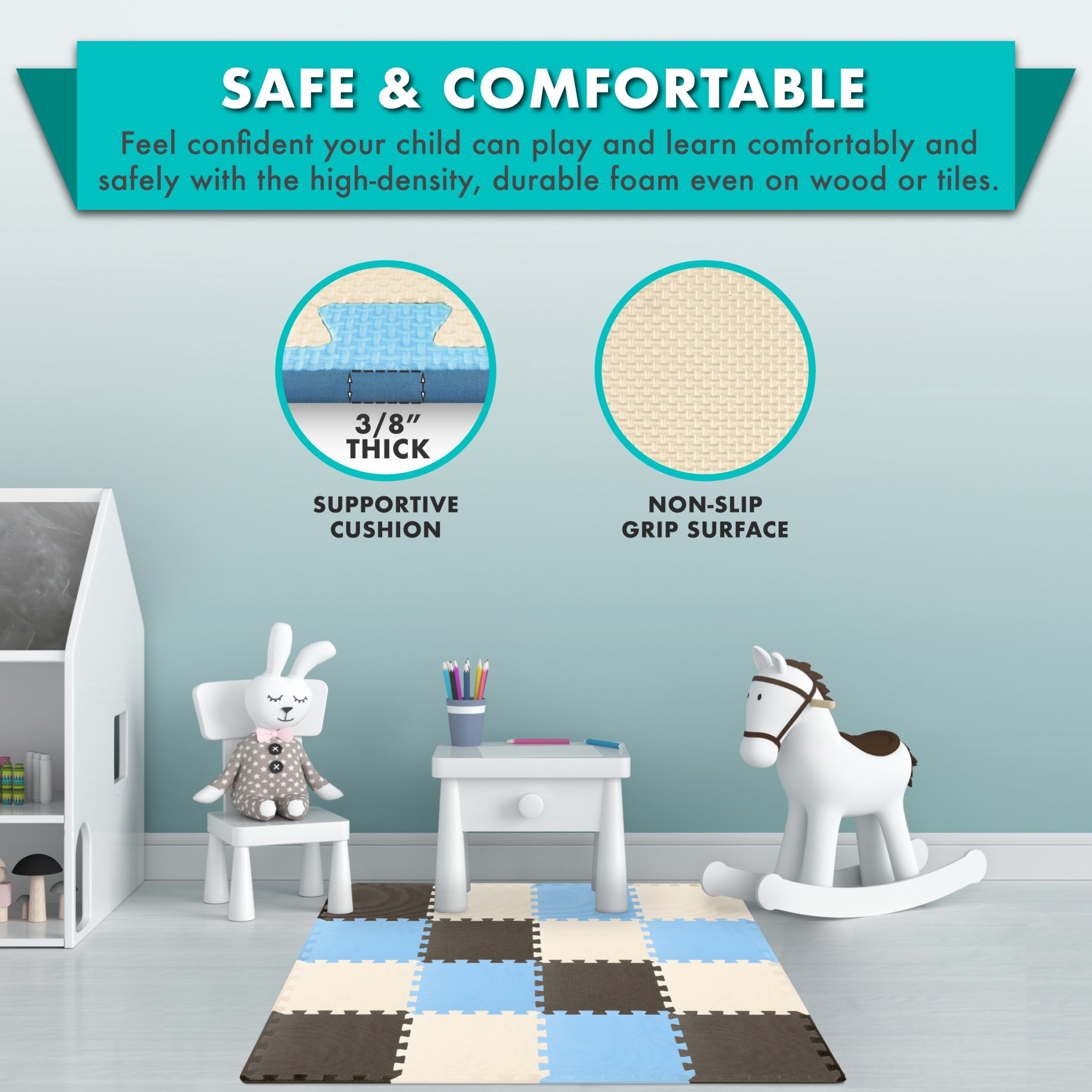 ProSource Kids Solid Colors Foam Puzzle Floor Play Mat, 36 or 16 tiles