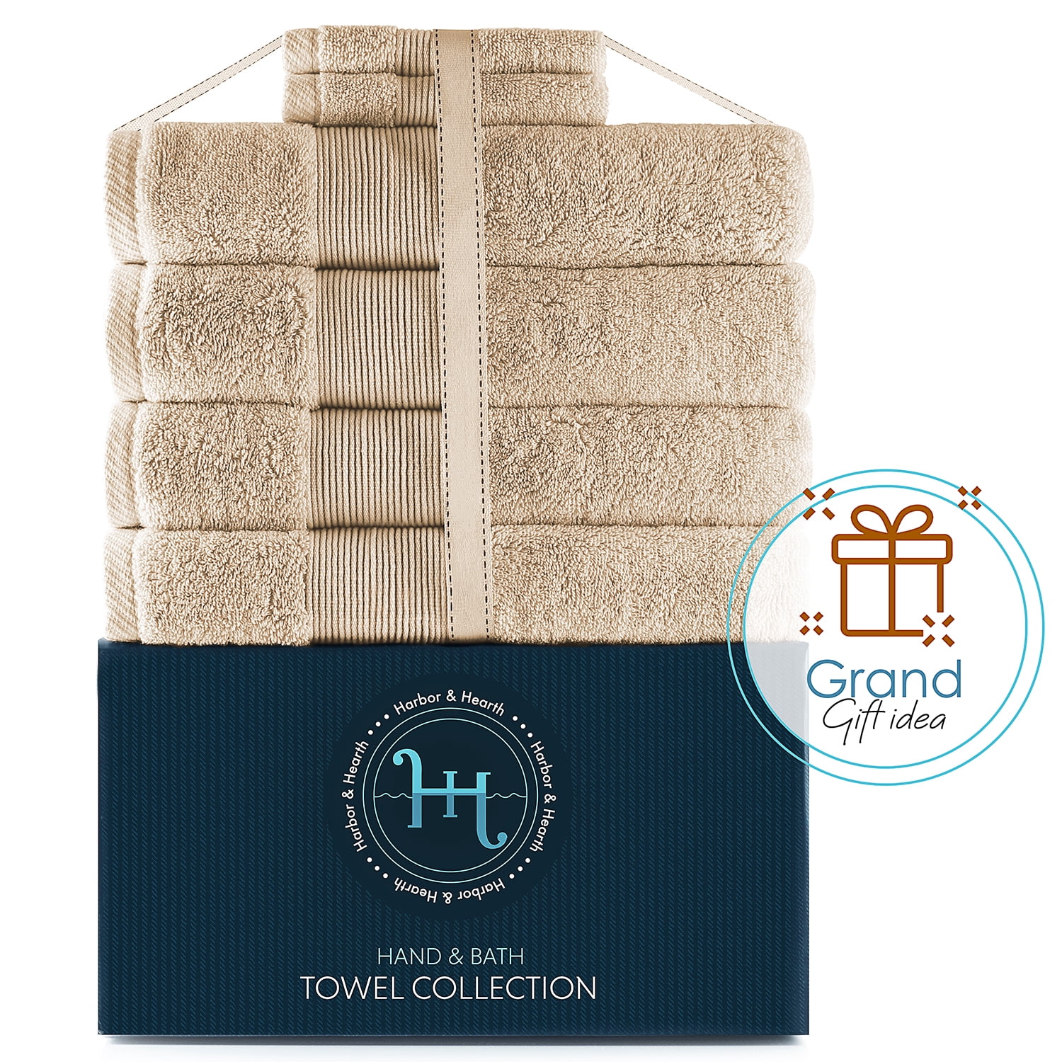 Hearth & Harbor Bath Towel Collection, 100% Cotton Luxury Soft Set of 4 Bath Towels & 2 Wash Cloths – Cream