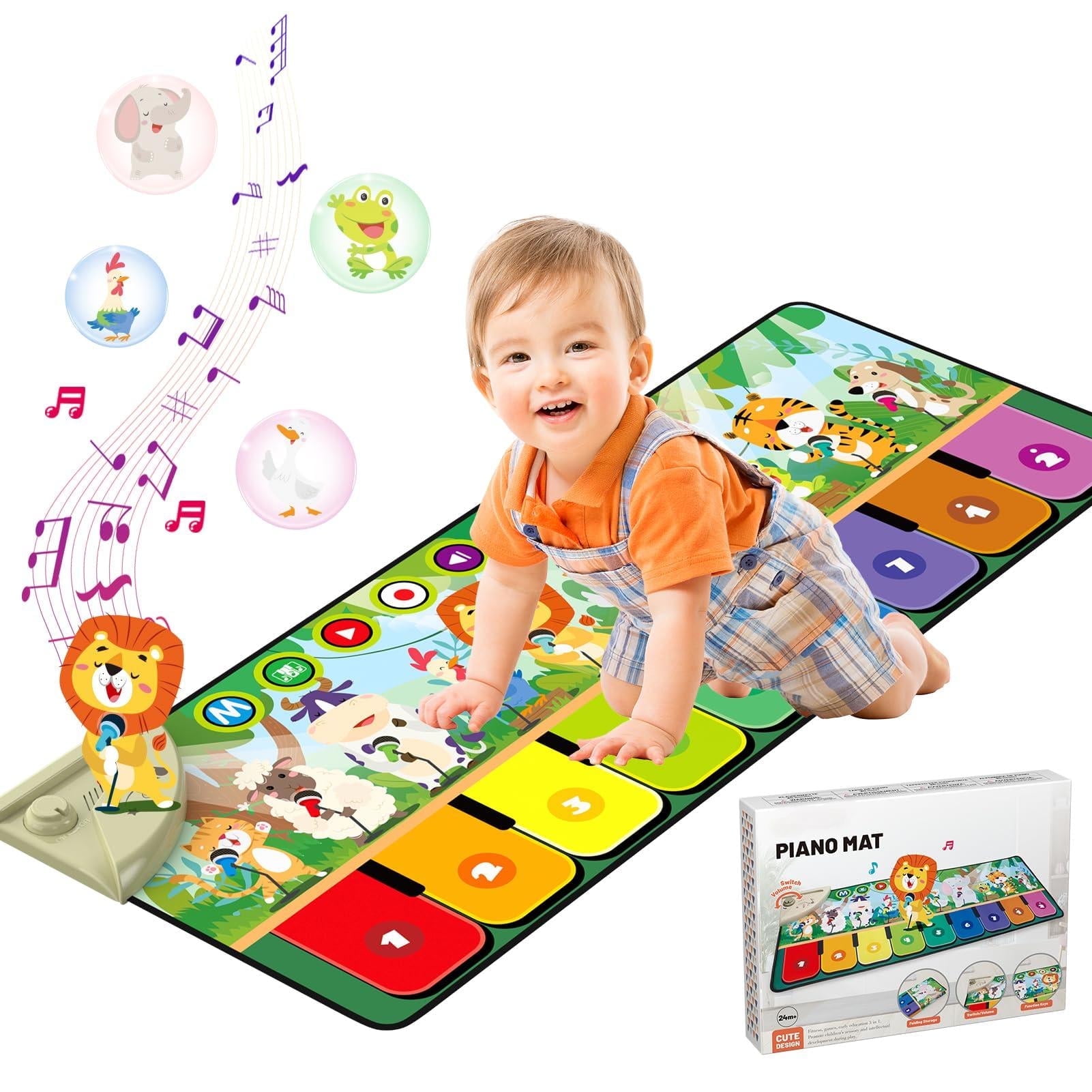 Toys for 1-4 Year Old Boys and Girls, Musical Play Mat for Toddlers - 9 Key Piano Keyboard, 19 Sounds & Recording Function, Portable Dance Mat - Educational Toy Gift for Infant Kids Birthday