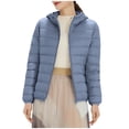 thumbnail image 1 of FAIWAD Long Puffer Lightweight Coat for Womens Button Round Neck Long Sleeve Down Outwearwith Pockets, 1 of 7
