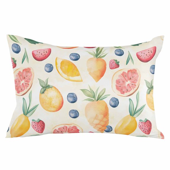 Waterproof Outdoor Throw Pillows with Inserts 12"x20", Summer Fruits Soft Decorative Pillowcases for Couch Bedroom, Yellow Red Blue Watercolor Pillow Covers for Sofa Living Room