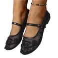 thumbnail image 3 of LTTVQM Womens Ballet Flats Casual Slip on Buckle Strap Mesh Pearl Flower Embroideried Mary Jane Shoes Lightweight Comfortable Arch Support Wedding Flat Shoes Black 43(US-10), 3 of 4