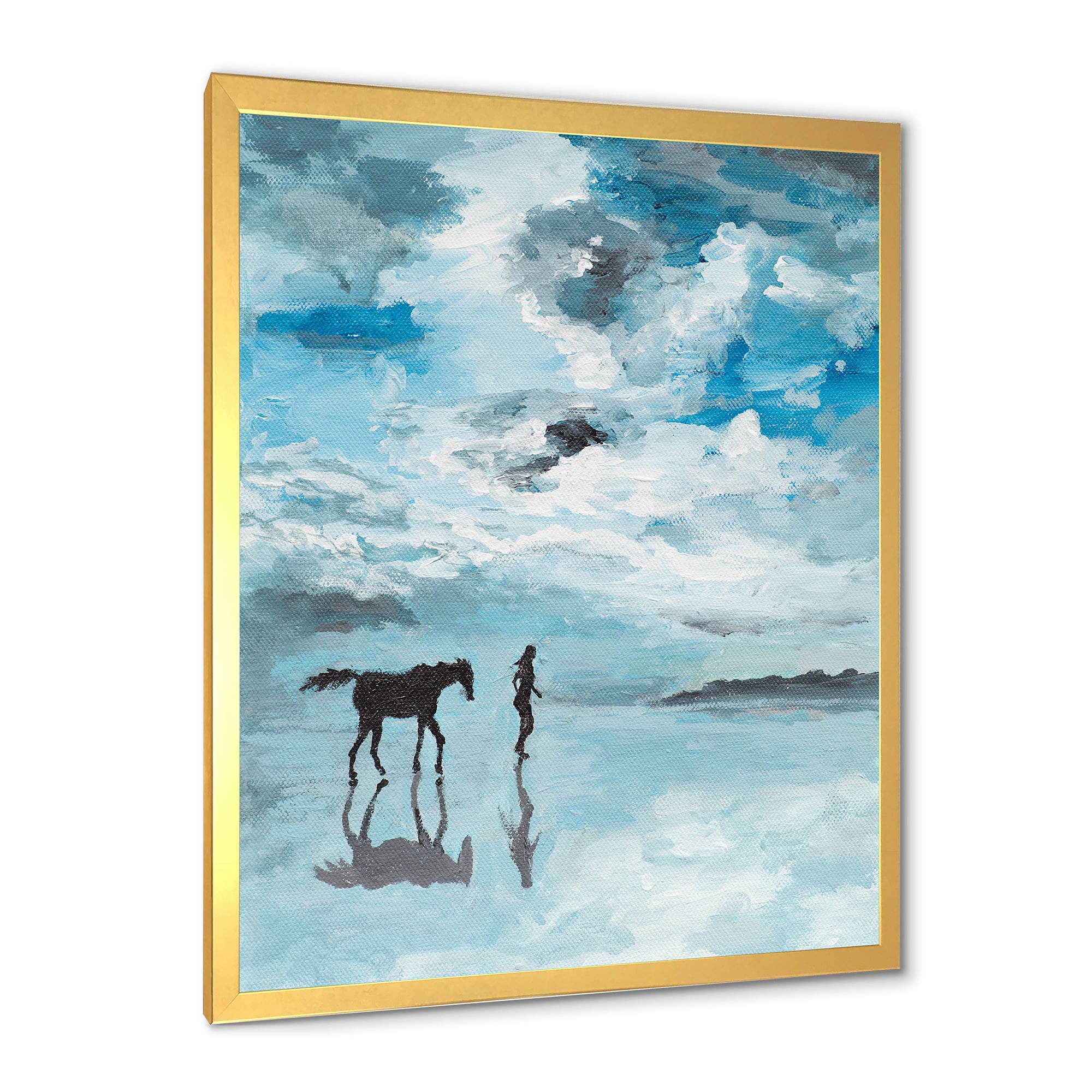 Designart 'Peaceful Scene Of Horse and Man Running By The Water' Farmhouse Framed Art Print