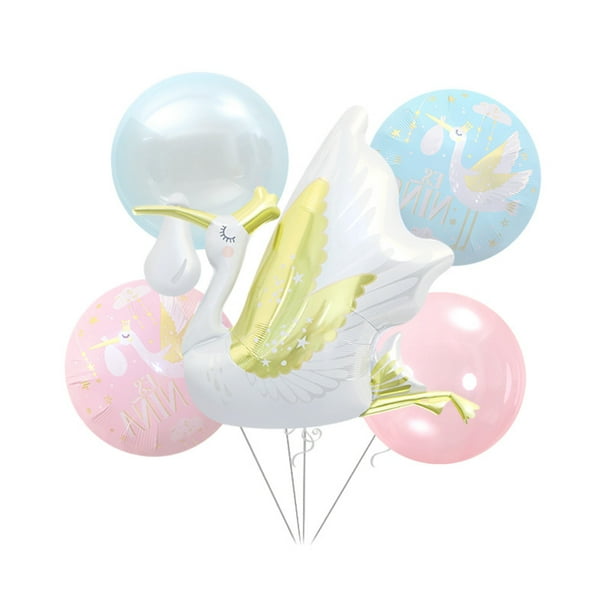 Set de globos de aluminio con forma de cigüeña bebé con 5 globos