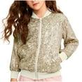 thumbnail image 2 of Xdegoge Girls Sequin Bomber Jacket Sparkly Full Zip Baseball Coat for Toddler, Kids & Teen Party Holiday Jackets with Pockets, 2 of 7
