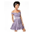 thumbnail image 3 of CITY STUDIO Womens Purple Short Sleeve Off Shoulder Short Party Fit + Flare Dress Juniors 3, 3 of 4