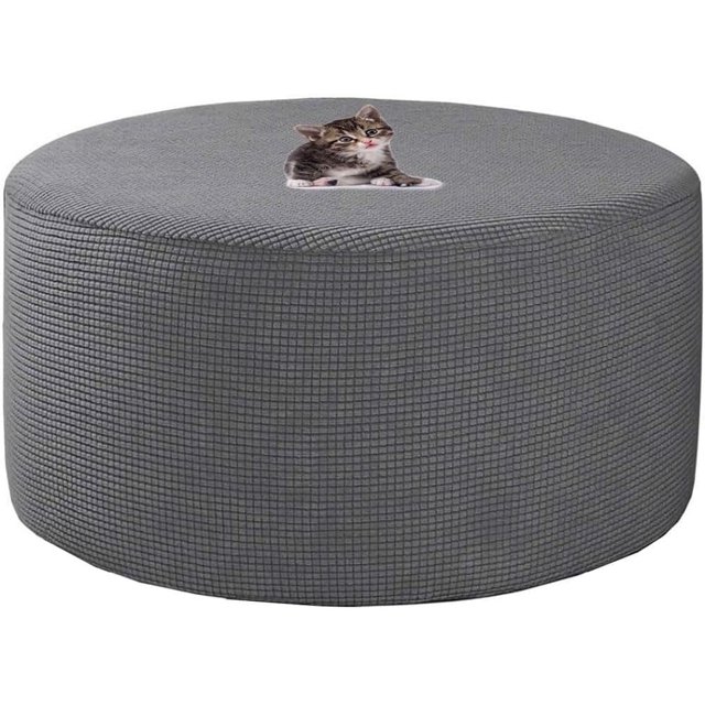 Velvet Round Ottoman Cover Stretch Ottoman Slipcover Footstool Protector Removable Ottoman Furniture Protector for Footrest Ottoman with Elastic Bottom (Color : Dark Gray, Size : 35-42inch)