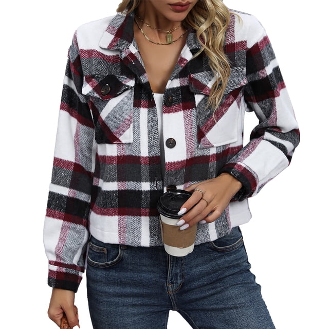 Chaqueta corta a cuadros chaqueta corta a cuadros a cuadros botones de una sola cuello vuelto todo a juego con bolsillo para exteriores ANGGREK Otros