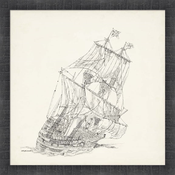Great Art Now Antique Ship Sketch XI by Richard Foust, Framed Wall Art, 17.5W x 17.5H