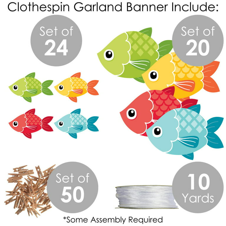 Big Dot of Happiness Let's Go Fishing - Fish Themed Birthday Party or Baby Shower DIY Decorations - Clothespin Garland Banner - 44 Pieces