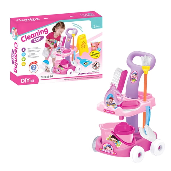 miiqii Kids Cleaning Set for Toddlers, 10 PCS Pretend Play Detachable Housekeeping Cart with Broom,Dust Pan,Spray Bottle Children House Cleaning Tools,Kids Broom and Mop Set