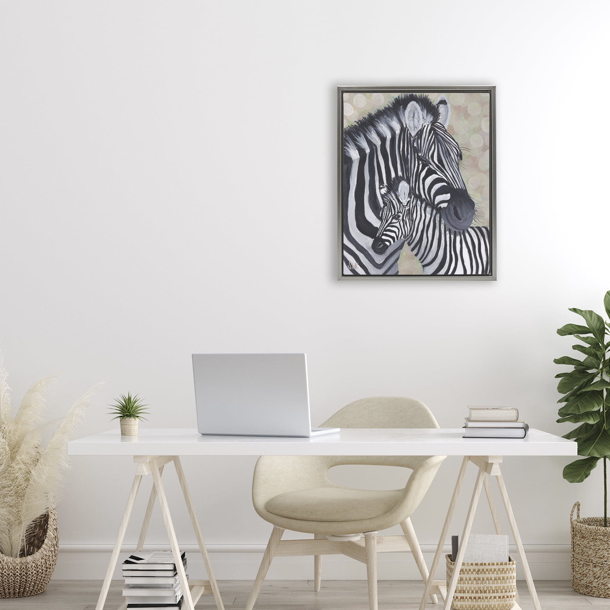 Stupell Industries Mama Zebra & Her Foal Gray Framed Floater Canvas Wall Art, design by Sarah Waldron Kimball