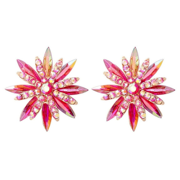 HUANLEDASH 1 Pair Snowflake Shape Stud Earrings Shining Rhinestones Inlaid Alloy Women Ear Studs Fashion Jewelry Gift