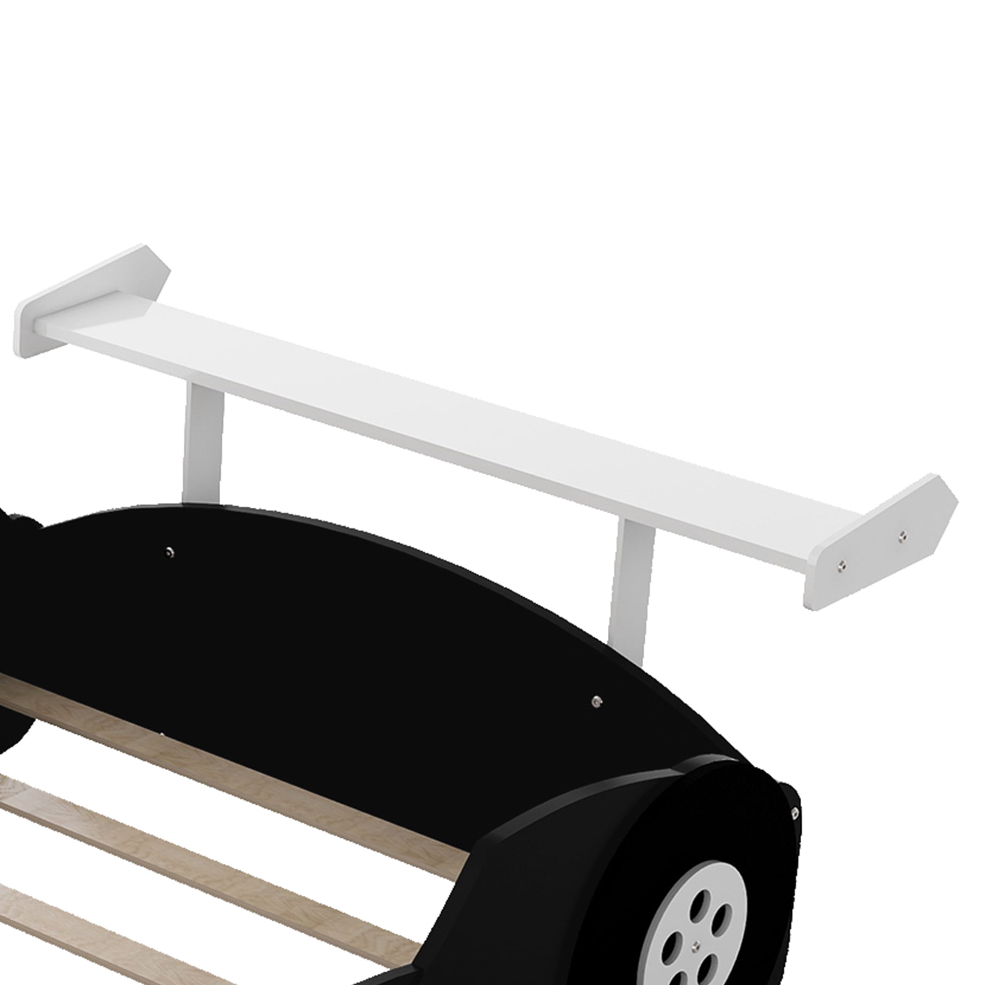 Kumix Full Size Race Car-Shaped Platform Bed with Shelves and Wheels, Wooden Platform Bed for Boys and Girls, Car-Shaped Floor Bed Frame for Bedroom, Full Size Floor Bed, Black