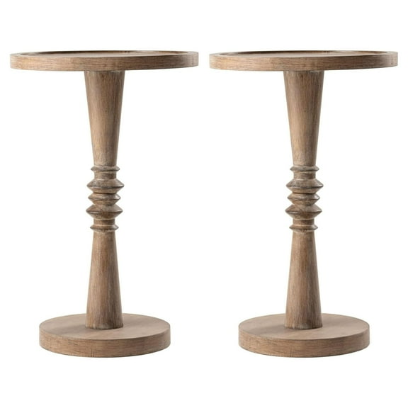 COZAYH Pedestal Tray Top End Table for Holding Drinks, Lamps or Plants, Brown, Set of 2