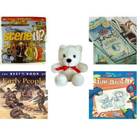 Children's Gift Bundle [5 Piece] -  Disney Channel Scene It? Deluxe  in Tin - Learn the Ropes 16 Knots To Know  - White Teddy Bear Red Ribbon  5