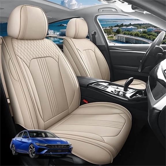 Car Seat Covers Full Set Custom Fit for Hyundai Elantra 2000-2026 - Premium Faux Leather Auto Protectors with Waterproof, Breathable, Anti-Slip Car Seat Protectors (Beige,Full Set)