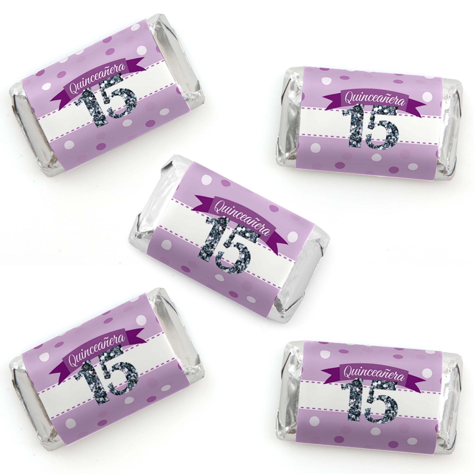 Quinceanera Purple Sweet 15 Mini Candy Bar Wrapper Stickers