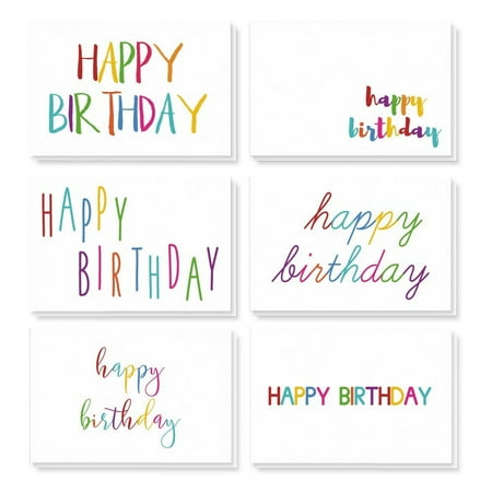 Birthday Cards Bulk – 48-Pack Blank Birthday Cards, Happy Birthday Greeting Cards, 6 Colorful Rainbow Font Designs, Envelopes Included, 4 x 6 (Happy Birthday Card For Best Friend)