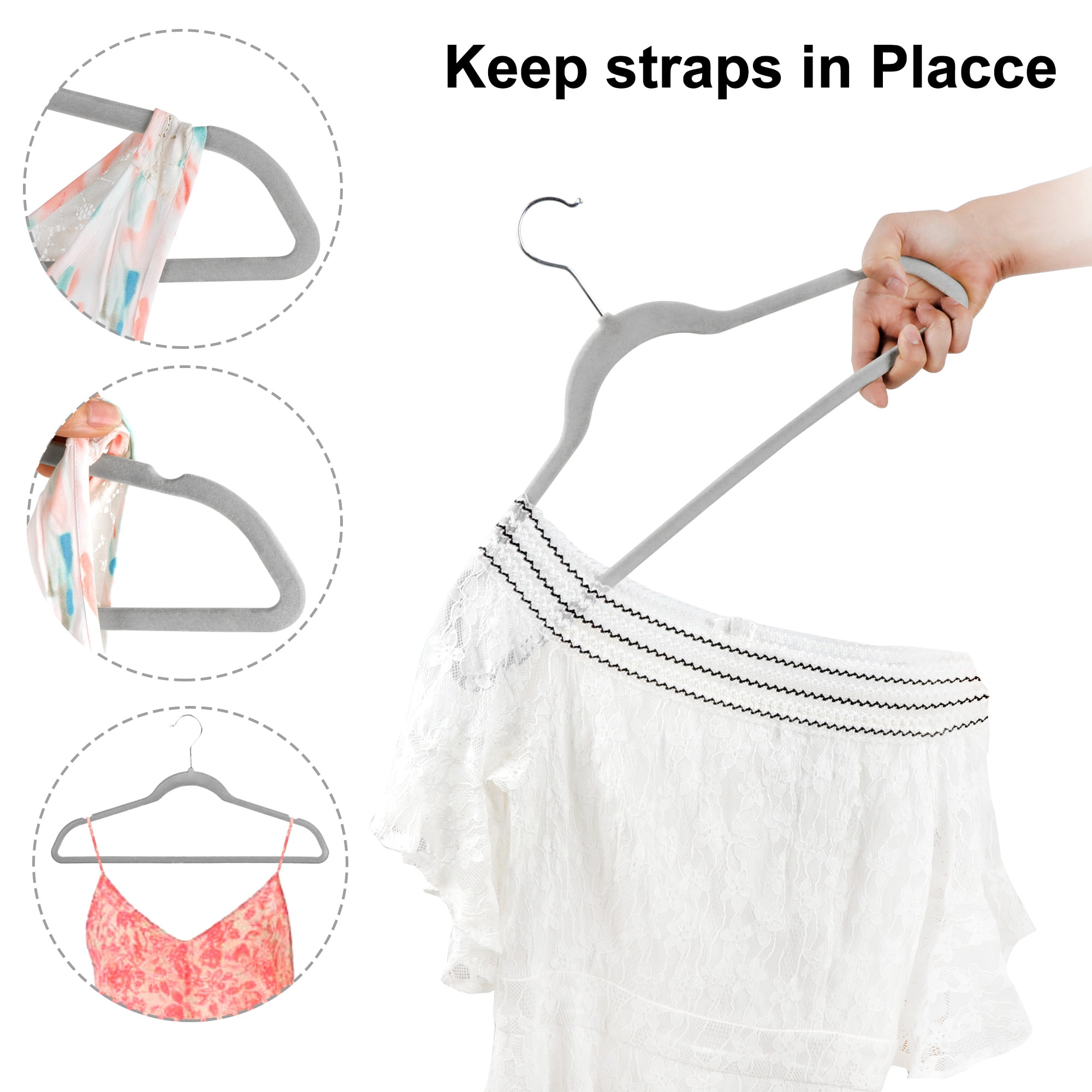 ZENY Clothes Hangers Set Flocked Velvet No-slip Durable Coat Jacket Hangers Space Saving Hangers(100pcs, Gray, Velvet)