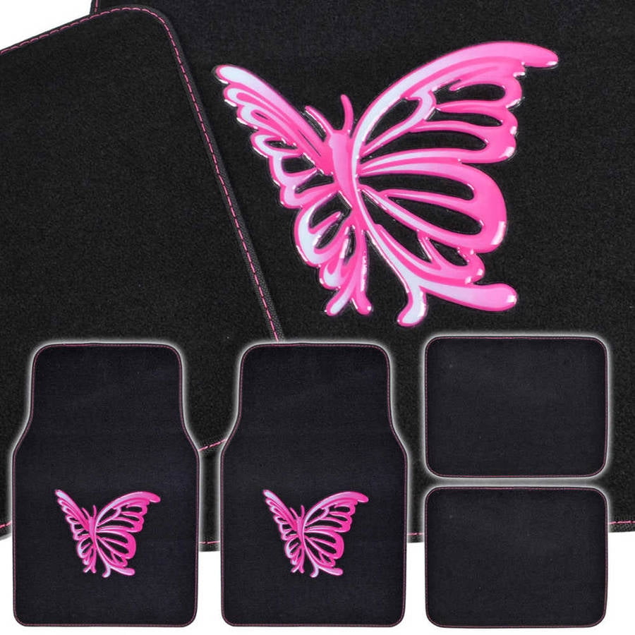 Pink Butterfly Car Floor Mats 4 Piece Design Mats Walmart Com