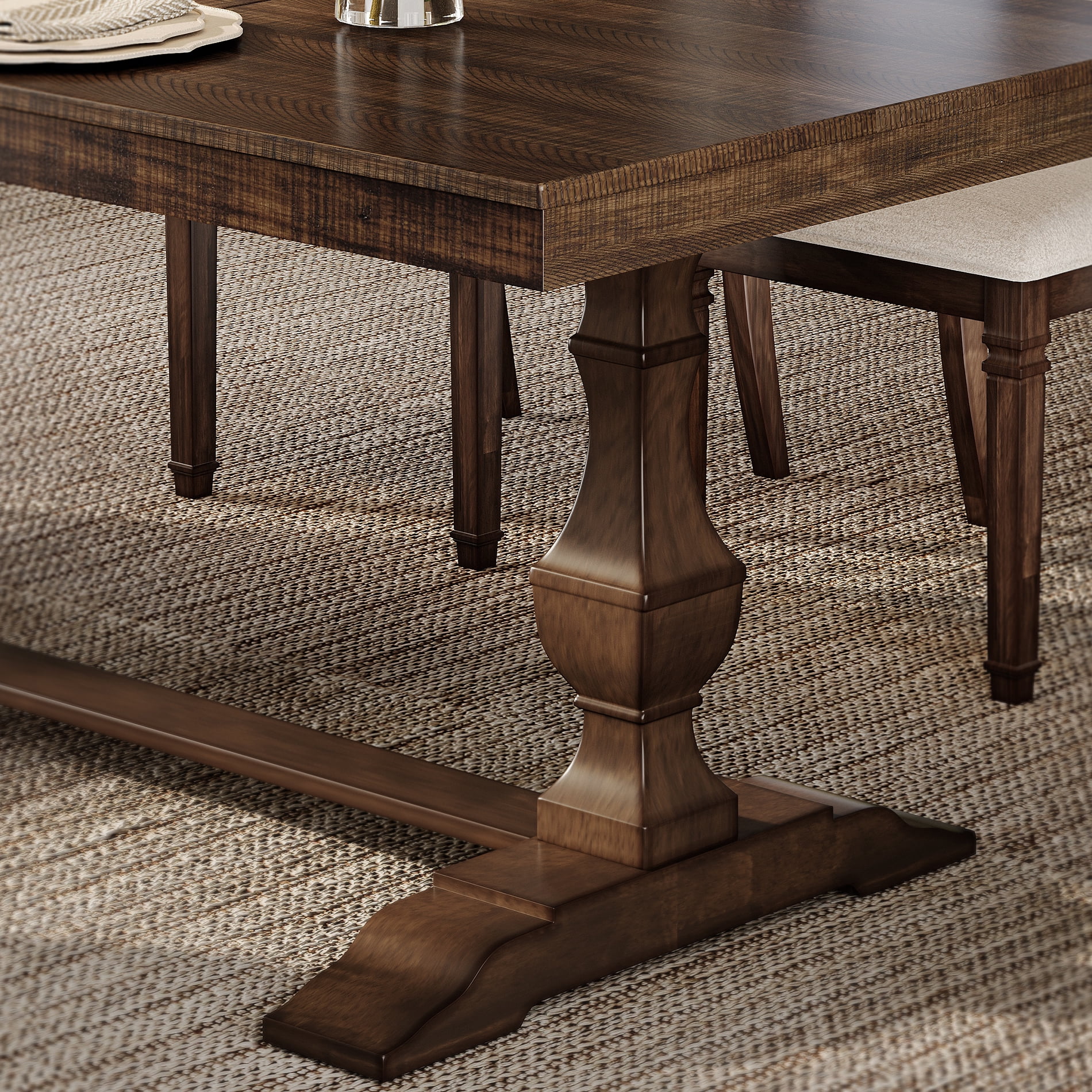WAMPAT Modern Farmhouse Dinning Table Set for 6-8,74.8" Large Kitchen Table with 2 Solid Wood Legs and Double Pedestal Base for Dinning Room & Living Room,Espresso