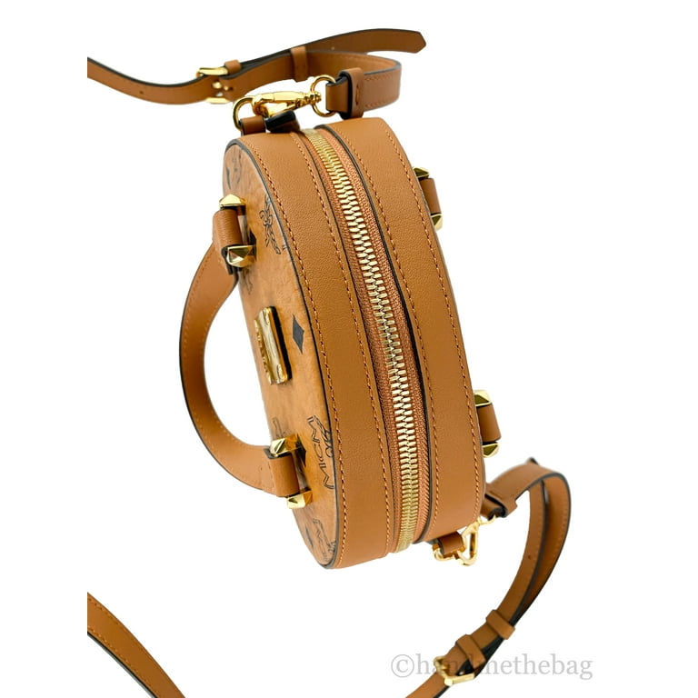 MCM Signature Cognac Diamond Logo Leather Mini Round Top