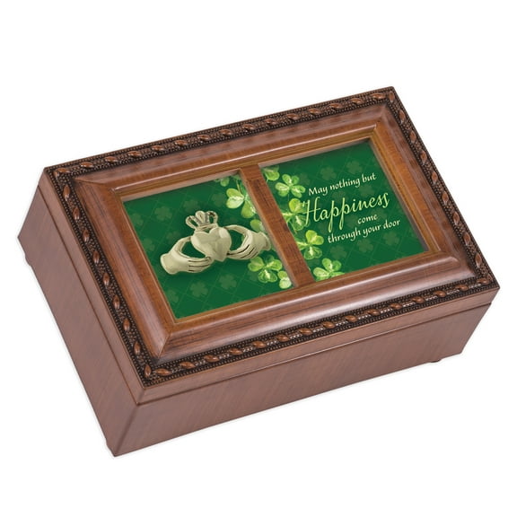 Cottage Garden Happiness Woodgrain Rope Trim Petite Music Box Plays Irish Lullaby