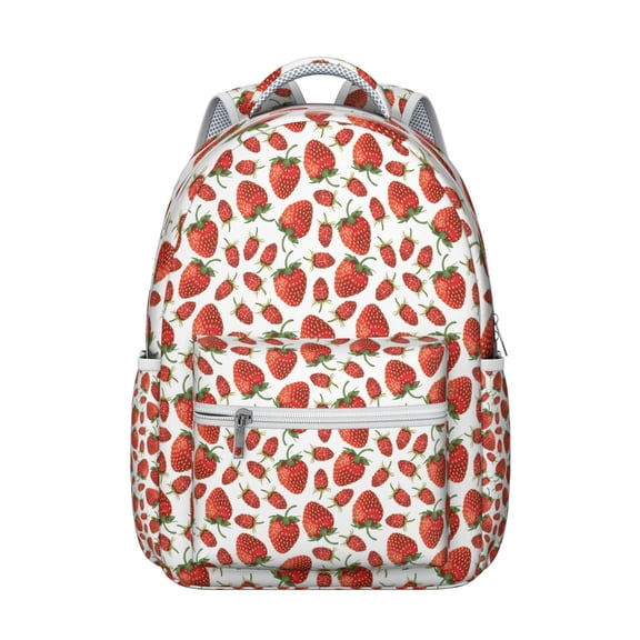 Summer Strawberry Students Backpack Cute Red Sweet Kawaii Fruity School Bag with Strawberry Lover Pattern, Comfortable and Durable