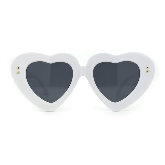 Womens Oversize Thick Heart Shape Funky Retro Sunglasses White Black