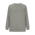 thumbnail image 6 of ManxiVoo Womens Round Neck Side Slit Sweatshirt with Pocket Long Sleeve Casual Comfortable Modern Street Style Top S Size Grey, 6 of 6