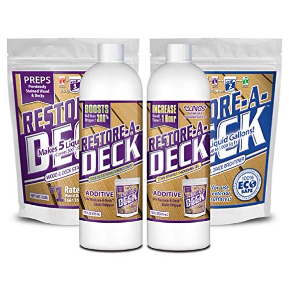 Restore-A- Deck Stain Stripper, Wood Brightener, Booster, Thickening Gel Combo Pack