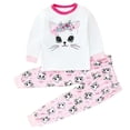 thumbnail image 2 of Dakiuu Girls Pink Cute Pajamas 2 Pieces Cats Long Sleeve Lepard Pants Sleepwear Pj Clothes Cotton Loungewear for 3M-6T Toddler Kids Spring Fall Winter Clothing White 18-24 Months (100), 2 of 5