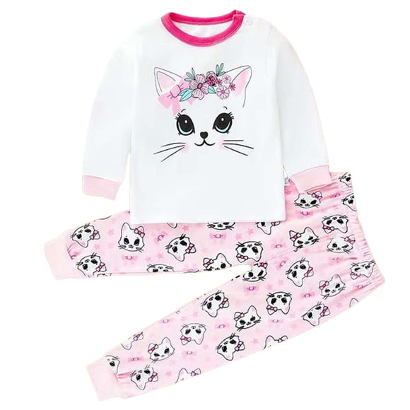 Splozh Toddler Girl Clothes Baby Outfits Girls Comfortable and Breathable Long Sleeved Home Clothes Two Piece Set with Cute Cartoon Pattern White,4-5 Years