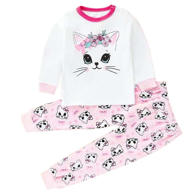 Splozh Infant Baby Girl Clothes Fall Outfit Girls Comfortable and Breathable Long Sleeved Home Clothes Two Piece Set with Cute Cartoon Pattern White,6-12 Months