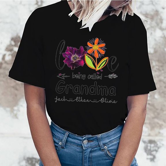 EQWLJWE Blessed To Be Called Mom And Grandma Shirt Cute Flower T-Shirt