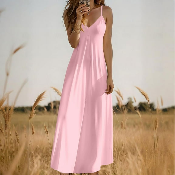 FDGIU 2025 Women's Sleeveless V Neck Midi Cocktail Dress - Versatile for Wedding Guest & Office