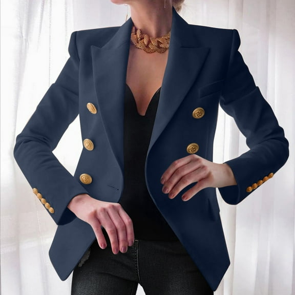 Weikingp Womens Blazer, Elegant Business Work Women Lady Solid ButTon Suit Jacket Coat Outwear Tops for Women Trendy Blazers for Women Dark Blue L