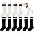 thumbnail image 1 of 6 pares de calcetines de uniforme escolar hasta la rodilla para niños pequeños, medias de rayas de algodón transpirables de malla, primavera, verano, otoño e invierno, 1 of 5