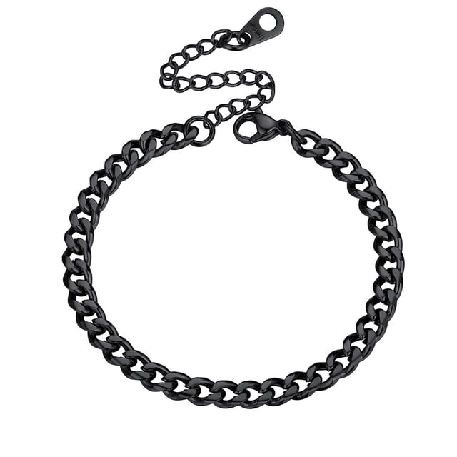 PROSTEEL Eslabón Cubano Negro 4,8MM Ancho Cadena Pulseras de Moda para Hombre Mujer Joyería Regalo Ajustable, 16de Longitud