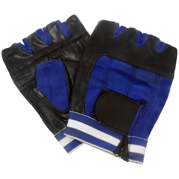 HAWK Men's Fingerless Black Leather & Blue Spandex Gloves | Size Extra Large (XL) | Enhanced Grip & Breathability | Padded Comfort