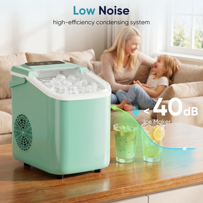 Gianna Ice Maker, Nugget Ice Makers Countertop, Portable Handle, 26lbs Daily, 9 Bullet Cubes in 6~8 Mins, Self-Cleaning with Basket and Scoop for Home，Kitchen，Green