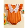 thumbnail image 2 of Newborn Girl Fly Sleeve Romper, Lace Patchwork Bordered Sweet Style Bodysuit, Casual One-Piece Clothes, 2 of 9
