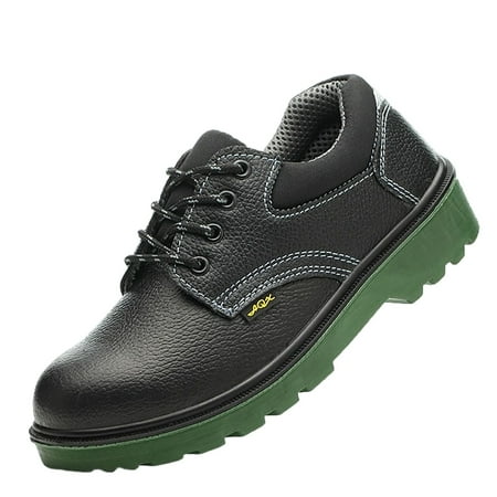 

AdBFJAF Mens Sneakers 9.5 Wide Width Green Sole Wear Resisting Anti Puncture Cowhide Labor Shoes Oil Resistance Acidandalkali Resistance Pu Solid Steel Round Toe Work Shoes