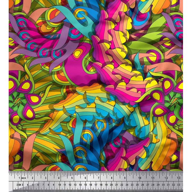 Soimoi Rayon Fabric Leaves Artistic Print Fabric by The Yard 42 Inch Wide
