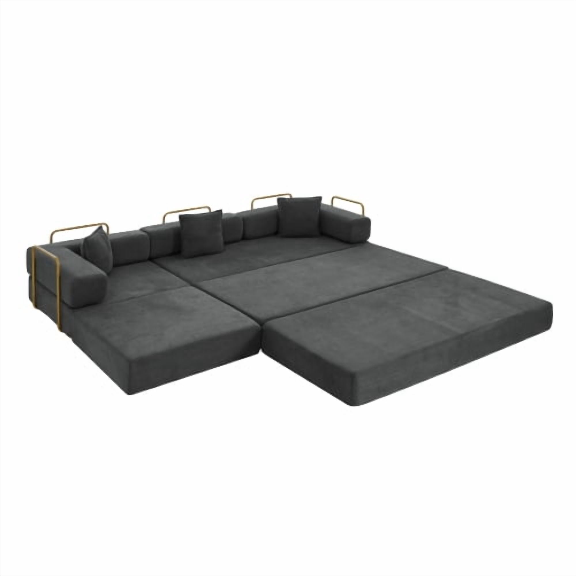108" Modular Sectional Sofa with L-Shape Chaise, Convertible Sleeper Sofa Bed, Corduroy Cloud Couch with Deep Seat, No Assembly Required, Removable Backrest, Grey