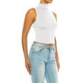 thumbnail image 5 of Women's Ribbed Sleeveless High Turtleneck Fitted Knit Crop Tank Top, 5 of 6