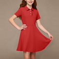 thumbnail image 5 of HAOTAGS Girls School Dreses, Button-Up with Turn-Down Collar Preppy Uniform Polo Shift Dress Red Size 15, 5 of 9