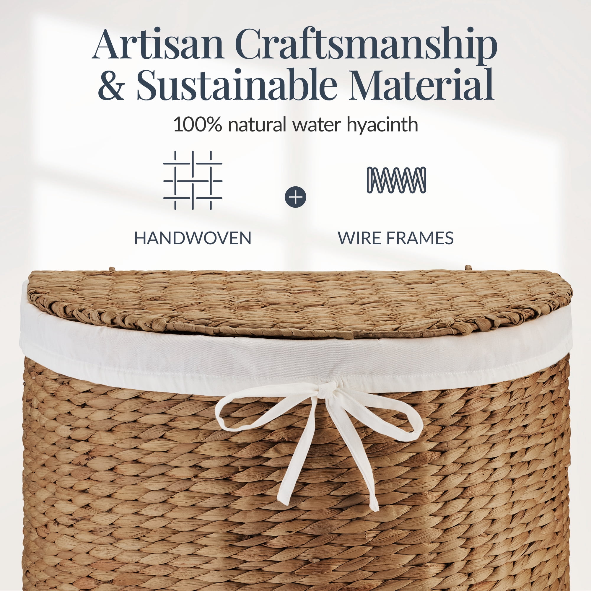 Best Choice Products Half Moon Laundry Hamper w/ Lid, Half Round Laundry Basket, w/ Removable Liner & Handles - Chestnut
