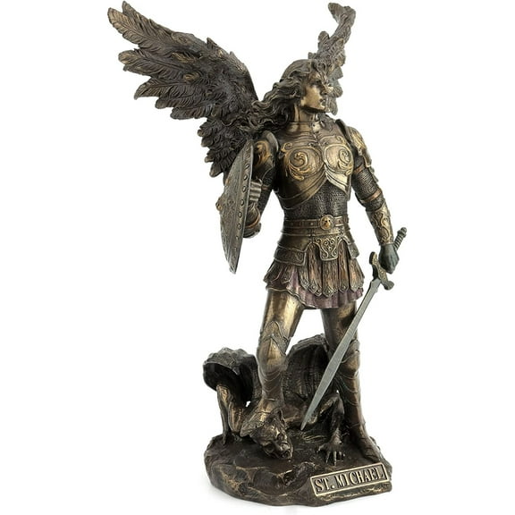 Archangel St. Michael Standing on Demon with Sword & Shield Sculpture